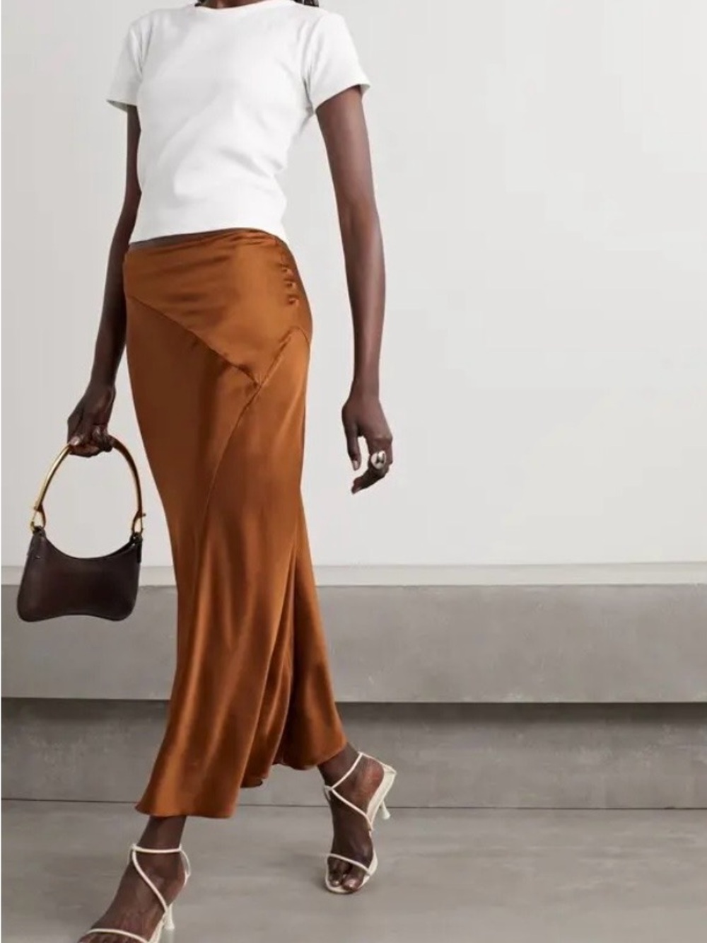 Veronica Beard | Sorelle silk blend midi skirt dark ochre